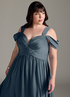 Azazie Lianne Jurken voor bruidsmeisjes Jurk van Stretch Satijn met A-Lijn Off the Shoulder Schemering image14