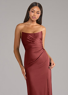 Azazie Marla Robes de demoiselle d'honneur Robe Fourreau Convertible en Satin extensible Bustier Terracotta image2