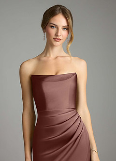 Azazie Leonis Bridesmaid Dresses Espresso Mermaid Pleated Stretch Satin Convertible Dress image4