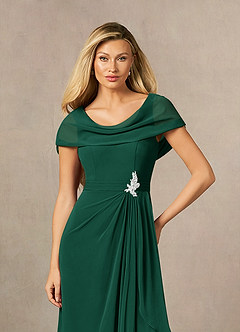 Azazie Mary Mother of the Bride Dresses Emerald A-Line Side Slit Chiffon Dress image5