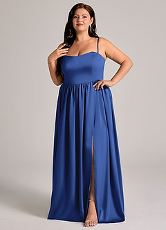 Azazie Calianna Bridesmaid Dresses Royal Blue A-Line Off the Shoulder Stretch Satin Convertible Dress image9