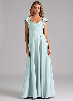 Azazie Leilani Robes de demoiselle d'honneur Robe Trapèze en Satin extensible Rayé Verre De Mer image3
