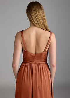 Azazie Chanel Bridesmaid Dresses Cedar Rose A-Line Pleated Stretch Satin Dress image4