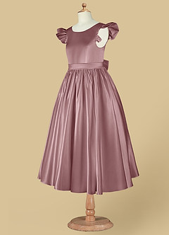 Azazie Violeta Blumenmädchenkleider Ballkleid Schleifen Matte Satin Kleid Altrosa image12