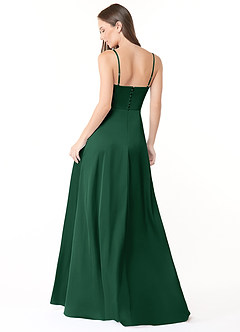Azazie Halsey Bridesmaid Dresses Dark Green Sheath Side Slit Stretch Satin Dress image2