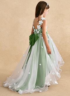 Azazie Celia Flower Girl Dresses Basil A-Line Lace Tulle Dress image5