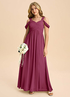 Azazie Lianne Junior Mulberry A-Line Off the Shoulder Chiffon Dress image5