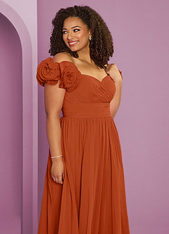 Barbie ♥ Azazie Jurken voor bruidsmeisjes Converteerbaar Jurk van Chiffon met A-Lijn Off the Shoulder Verbrande Sinaasappel image4