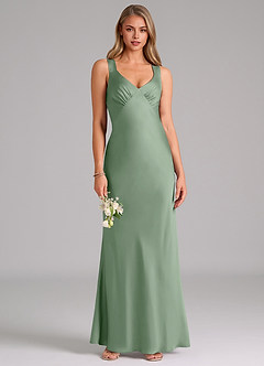Azazie Kamila Brautjungfernkleider A-Linie Plissee Stretch-Satin Kleid Matcha image1