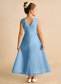 Azazie Edelweiss Blumenmädchenkleider A-Linie Plissee Chiffon Kleid Stahlblau image2
