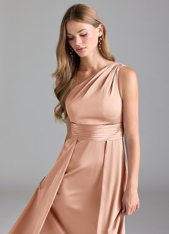 Azazie Dallas Jurken voor bruidsmeisjes Jurk van Stretch Satijn met A-Lijn One-Shoulder Rosé Goud image6