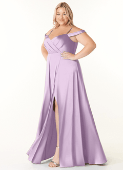Azazie Ocean Robes de demoiselle d'honneur Robe Trapèze en Satin extensible Col V plissé Frostiges Flieder image8