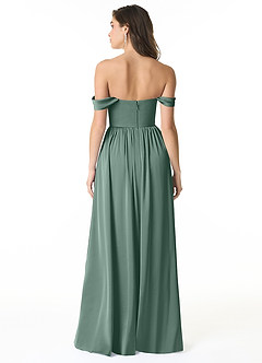 Azazie Morana Bridesmaid Dresses Eucalyptus A-Line Off the Shoulder Stretch Satin Convertible Dress image3