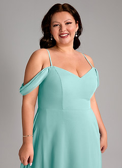 Azazie Marley Bridesmaid Dresses Aqua A-Line Off the Shoulder Chiffon Convertible Dress image16