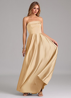 Azazie Lucienne Bridesmaid Dresses Gold A-Line Strapless Stretch Satin Convertible Dress image5