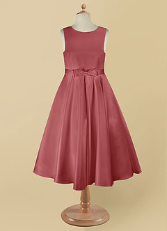 Azazie Coco Robe Demoiselle D'honneur Fillette Robe Trapèze en Mat Satiné Arc Antique Rose image8