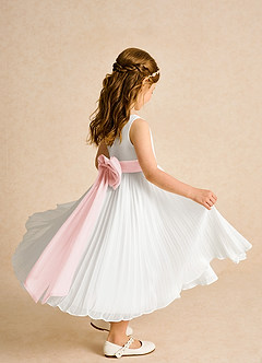 Azazie Margot vestidos de niña de las flores Vestido de Marfil Rosa Ruborizado de Gasa de Corte En A con Plisado image7