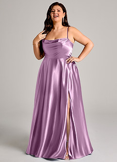 Azazie Elle Brautjungfernkleider A-Linie mit Taschen Metallischer Satin Kleid Blauregen image9