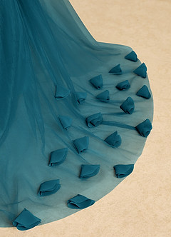 Azazie Lorita Flower Girl Dresses Ink Blue A-Line Beaded Tulle Dress image9