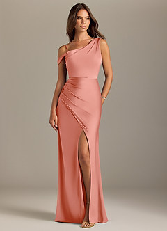 Azazie Madelyn Bridesmaid Dresses Coral Mermaid Off the Shoulder Stretch Satin Convertible Dress image8