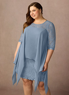 Azazie Flo Kleider für die Brautmutter A-Linie Spitze Chiffon Kleid Staubblau image11