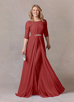 Azazie Leonine Mother of the Bride Dresses Rust A-Line Scoop lace Chiffon Dress image1