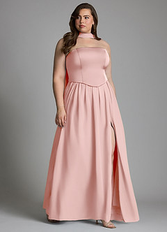 Azazie Cadence Robes de demoiselle d'honneur Robe Trapèze Convertible en Satin extensible Corset Rose Poudré image11