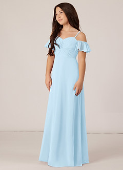 Azazie Juna Junior Sky Blue A-Line Off the Shoulder Chiffon Dress image3