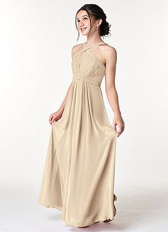 Azazie Anthea Junior Champagne Pleated Chiffon Dress image4