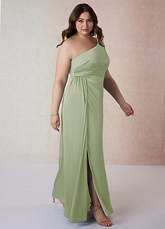 Azazie Mika Bridesmaid Dresses Dusty Sage Sheath One Shoulder Stretch Satin Dress image10