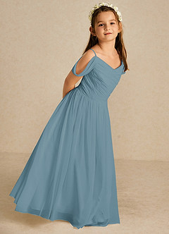 Azazie Chelle Flower Girl Dresses Moody Blue A-Line Pleated Chiffon Dress image5
