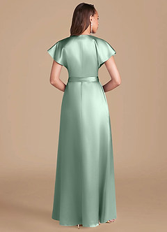 Azazie Nico Bridesmaid Dresses Agave A-Line Pleated Metallic Satin Dress image4