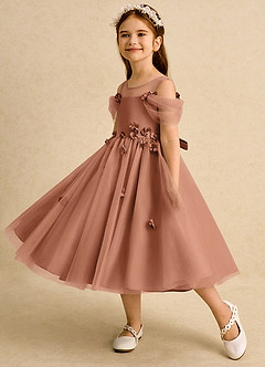 Azazie Juni Blumenmädchenkleider Ballkleid Plissee Tüll Kleid Bronzer image3