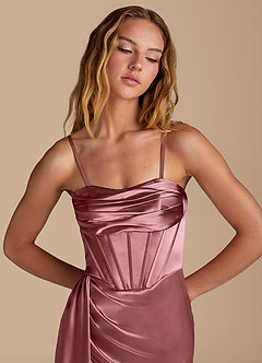 Azazie Amyra Bridesmaid Dresses Vintage Mauve Mermaid Sweetheart Neckline Metallic Satin Convertible Dress image2