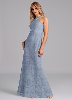 Azazie Doretta Bridesmaid Dresses Dusty Blue Mermaid Pleated Floral Burnout Dress image4