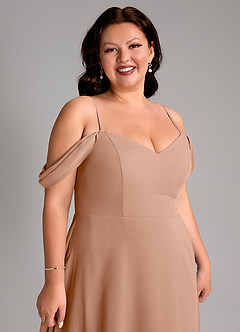 Azazie Marley Bridesmaid Dresses Champagne Rose A-Line Off the Shoulder Chiffon Convertible Dress image16