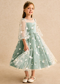 Azazie Elowen Flower Girl Dresses Matcha A-Line Sweetheart Neckline Lace Dress image4