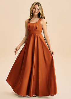 Azazie Gabby Junior Vestido de Canela de Satén Elástico de Corte en A con Plisado image5