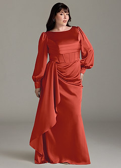 Azazie Raye Brautjungfernkleider Meerjungfrau-Linie Langarm Stretch-Satin Kleid Rost image9