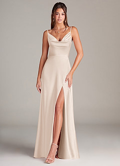 Azazie Sarella Brautjungfernkleider A-Linie Plissee Stretch-Satin Kleid Alabaster Weiß image1