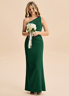 Azazie Akilah Junior Dark Green Sheath Pleated Stretch Satin Dress image4