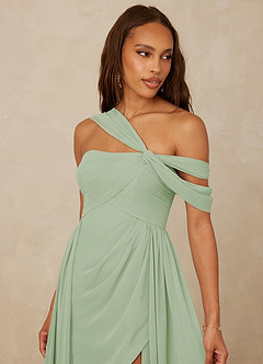 Christian Siriano Bridal for Azazie 1014 Robes de demoiselle d'honneur Robe Trapèze en Mousseline de soie Épaule décolletée Vert Sauge image16