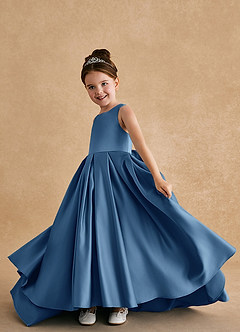 Azazie Sammy Flower Girl Dresses Twilight A-Line Lace Matte Satin Dress image5