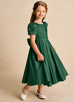 Azazie Miriam vestidos de niña de las flores Vestido de Verde Oscuro de Satin Mate de Princesa con Plisado image6