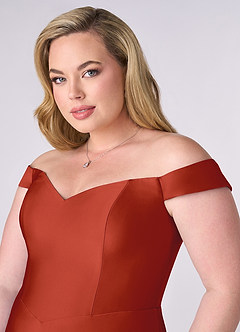 Barbie ♥ Azazie Bridesmaid Dresses Rust A-Line Off the Shoulder Stretch Satin Convertible Dress image11