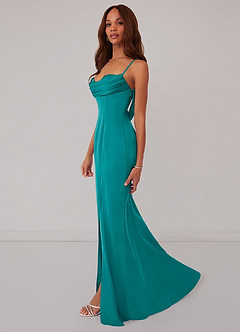 Barbie ♥ Azazie Bridesmaid Dresses Teal Mermaid Corset Stretch Satin Dress image4