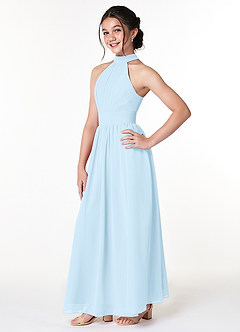 Azazie Iman Junior Sky Blue A-Line Pleated Chiffon Dress image3