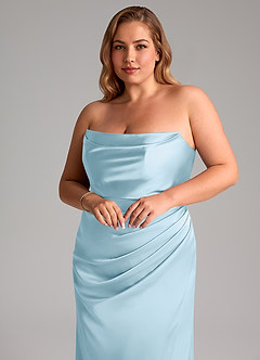 Azazie Leonis Bridesmaid Dresses Sky Blue Mermaid Pleated Stretch Satin Convertible Dress image11