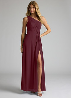Azazie Brooke Bridesmaid Dresses Cabernet A-Line One Shoulder Mesh Dress image3