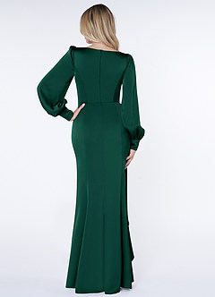 Azazie Raye Bridesmaid Dresses Emerald Mermaid Long Sleeve Stretch Satin Dress image2